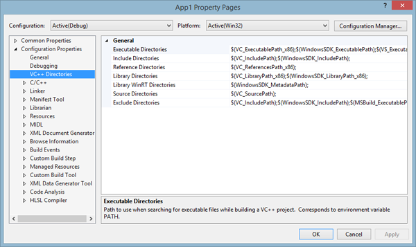 VC++ Directories (Visual Studio 2013)